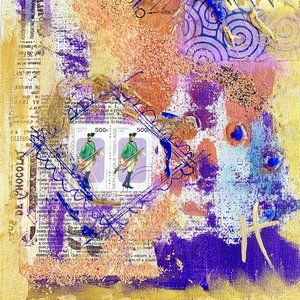 Golden March - Original Wall Art Mixed Media Painting 11"x14" Matted Decor